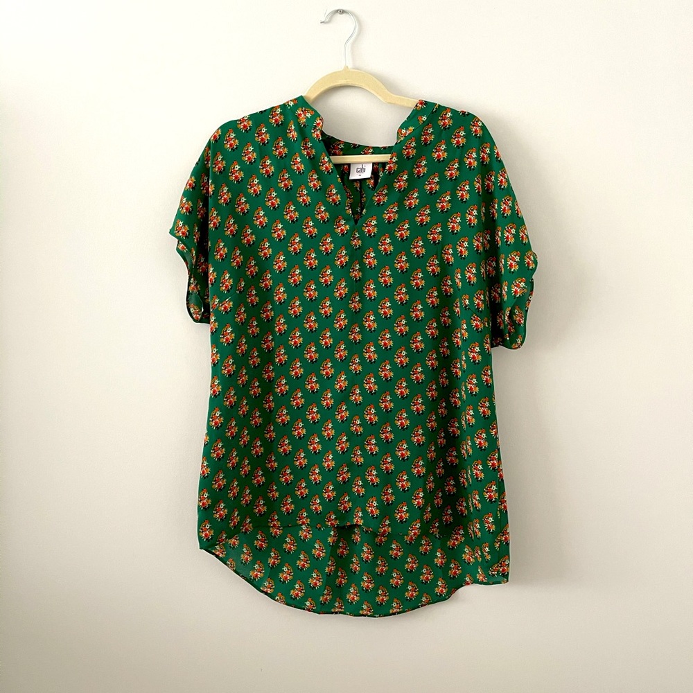 CAbi #3252 Stevie Floral Green Blouse M